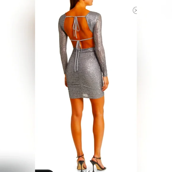 bebe | Dresses | Bebe Sequin Open Back Long Sleeve Mine Dress Size 2nwt |  Poshmark